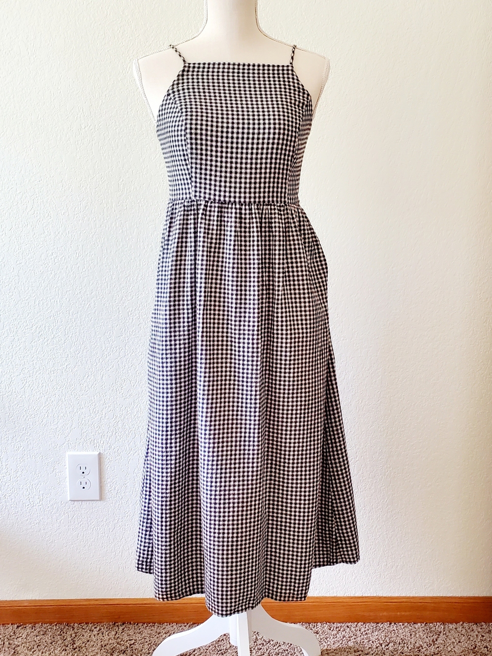 Old Navy Black and White Gingham Midi Dress